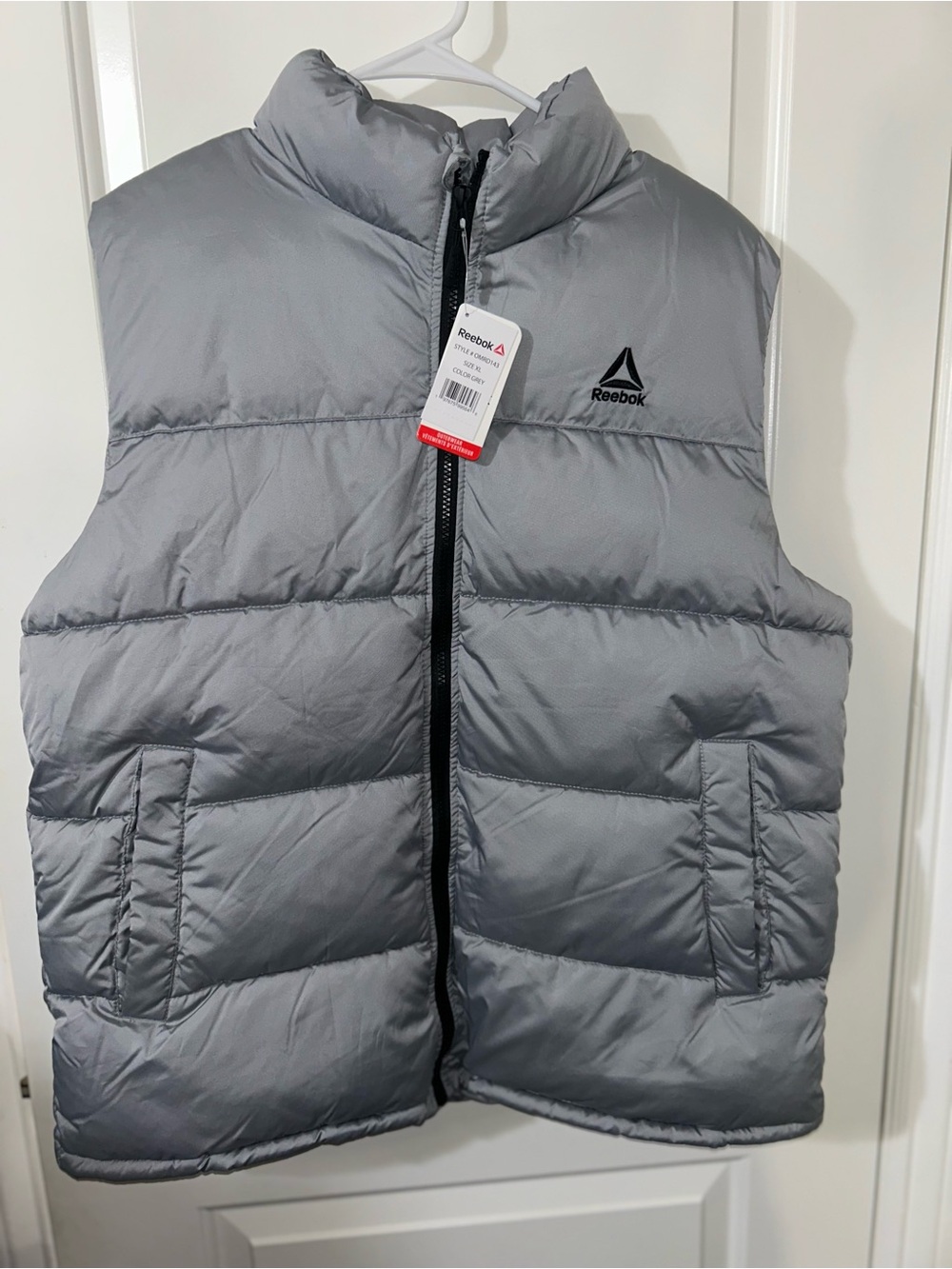 Reebok Silver Quilted Puffer Vest with Black Logo